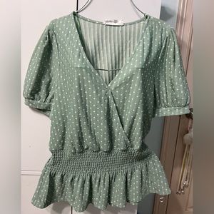 Green Polkadot Blouse